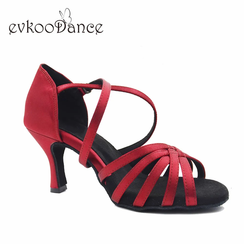 Evkoodance Size US4-12 DIY red color satin latin dance shoes Professional  heel height 7cm Ballroom Salsa Women Dancing Shoes