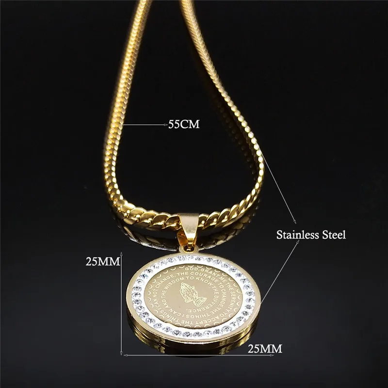 Crystal Stainless Steel Bible Fold Hand Praying Necklaces Men Chain With Pendant The Lord Prayer Cross Necklace Jewelry chaine
