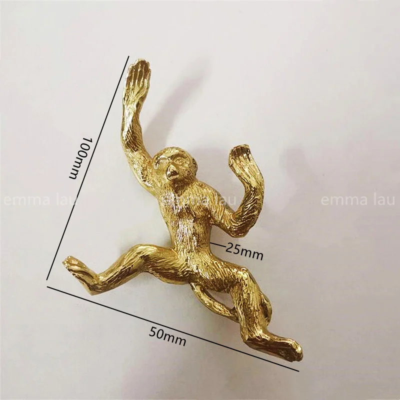 Lucky Monkey Shape Cabinet Door Handle Solid Brass Drawer Knobs Cupboard Pulls Single Hole Gold Kitchen Cabinet Handles