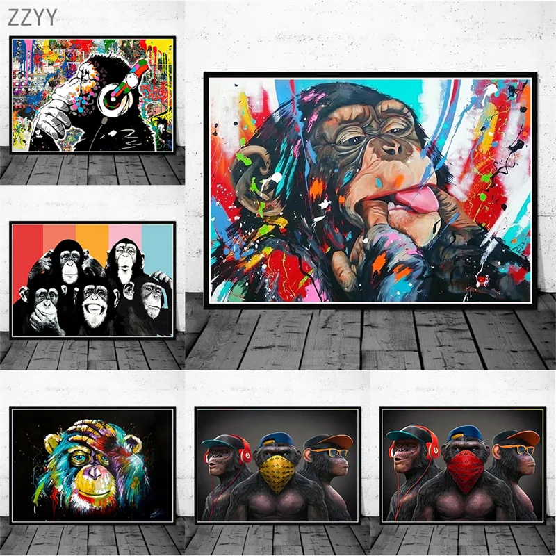 

Cartoon Cute Monkey Canvas Poster Print Cool Monkey Graffiti Pop Art Wall Pictures Cuadros Home Living Room Decorative Painting