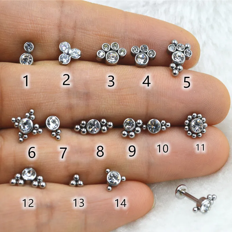 

50Pcs Wholesale Body Piercing jewelry- 16G Ball Gem Lip Bar Labret Stud Monroe Tragus Piercing Ear Helix Cartilage Earring NEW