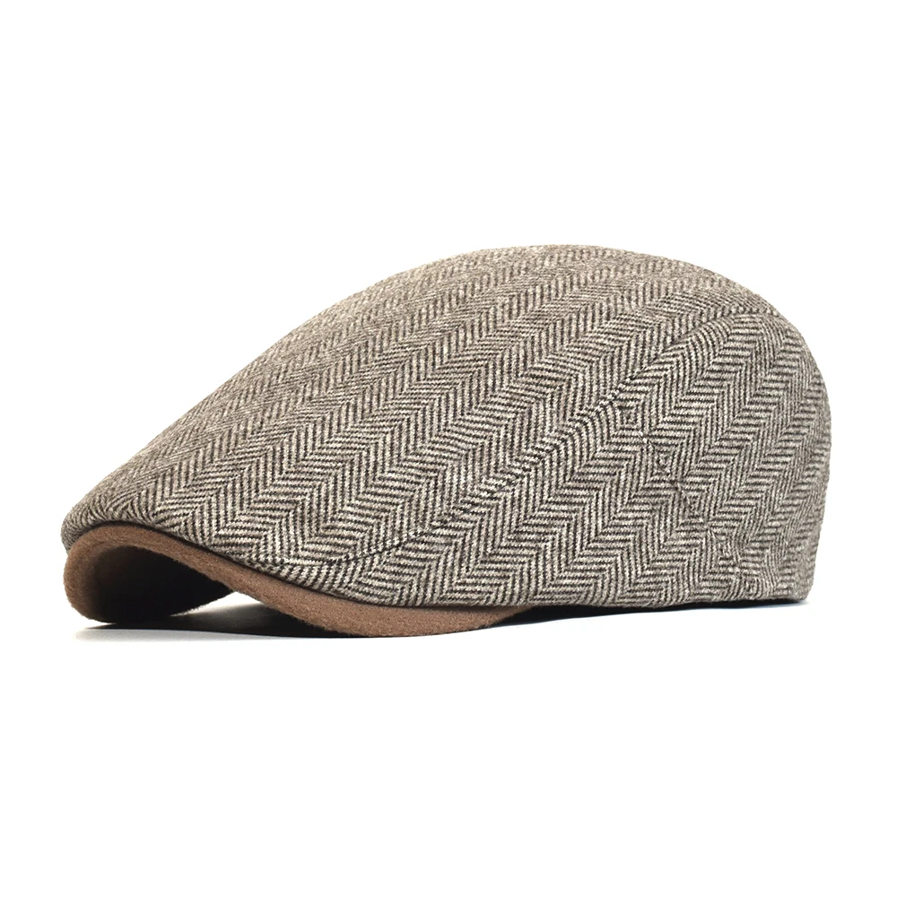 Zimowa gruba czapka gazeciarza mężczyźni Vintage jodełka kobiety w stylu Casual, w paski berety Gatsby płaski kapelusz czapka z daszkiem regulowana