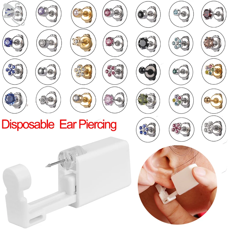 ZS 1PC Sterlised Disposable Safety Ear Piercing Tragus Helix Earring Piercer Machine Studs No Pain Piercer Tool Body Jewelry