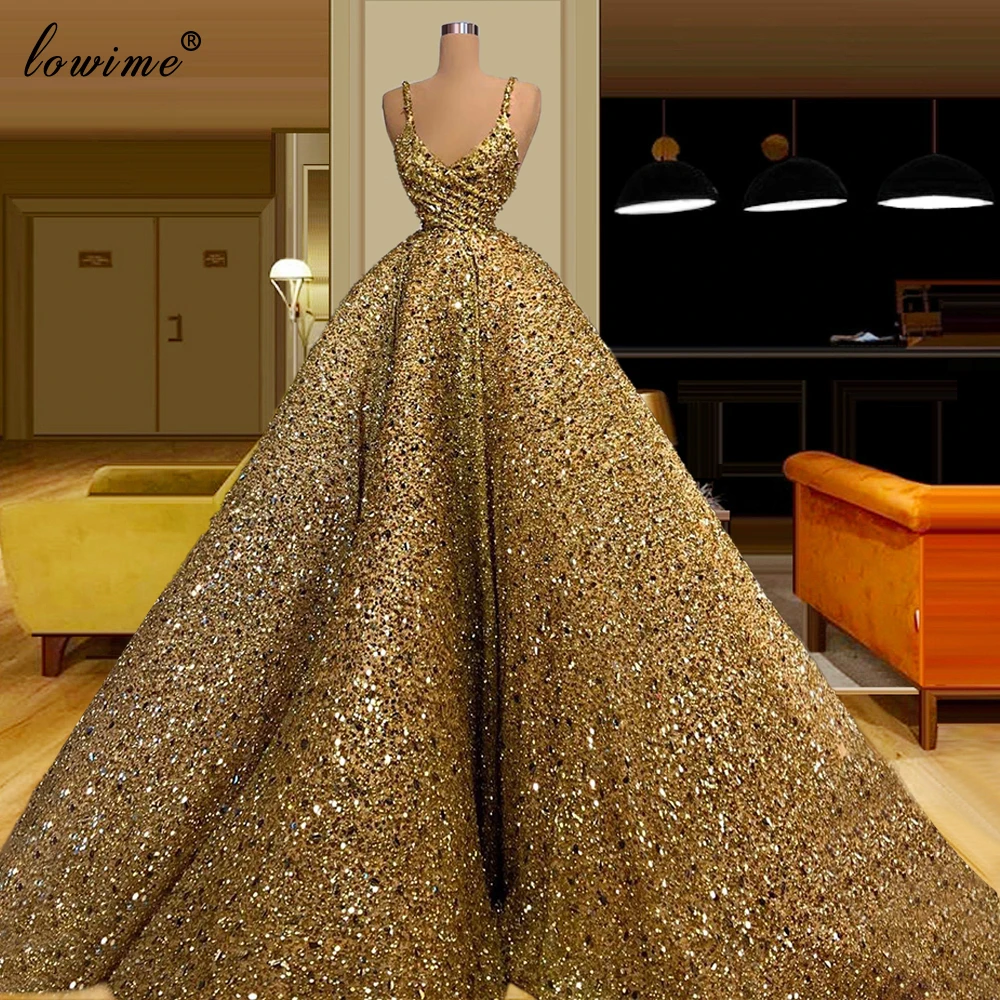 Luxury Gold Sparkly ชุดราตรี2020ยาวประดับด้วยลูกปัด Gorgeous ชุดชื่อเสียงสีแดงพรมประกวด Vestidos De Noite