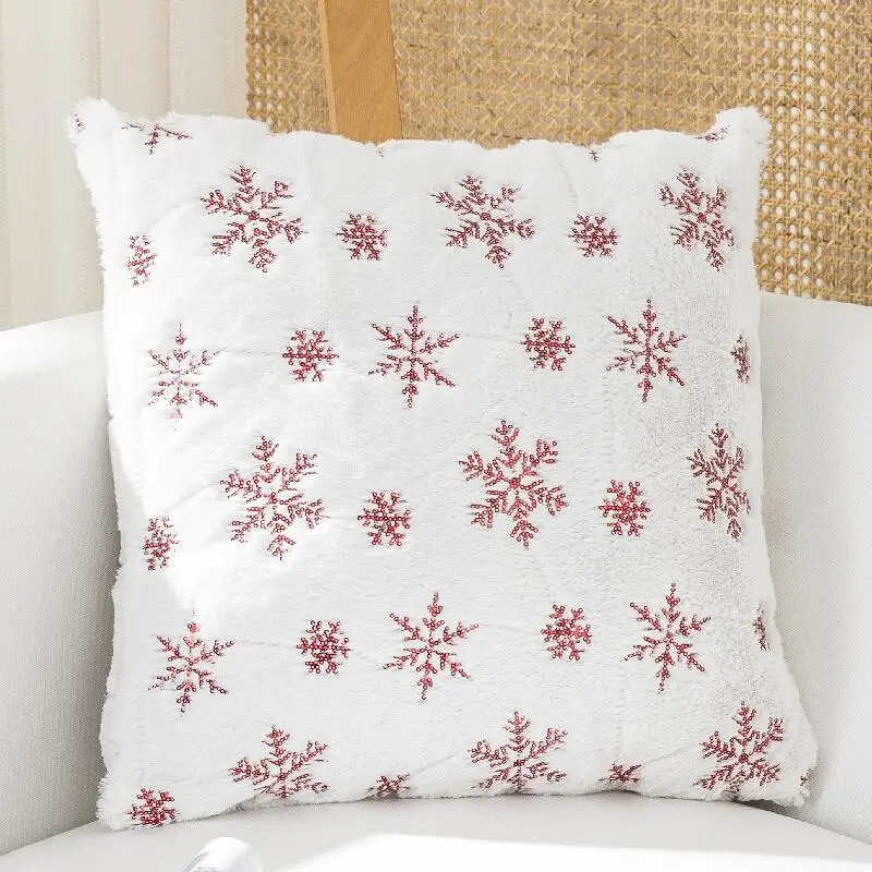 Sequin Snowflake  Fur Decorative Cushion  Christmas Pillow  Case Bed Room Pillowcases Decoration Sofa Throw  Covers