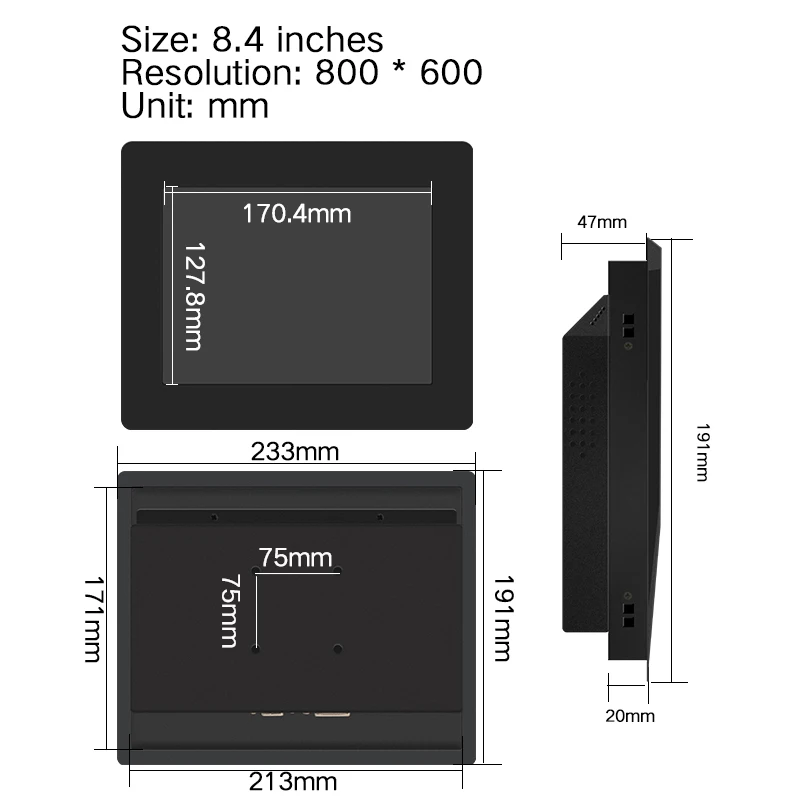 Imagem -05 - Polegada Monitores Lcd Industriais Vga Hdmi Dvi Usb Tela de Toque Resistiva Display Industrial Montagem em Rack Monitor Incorporado 8.4