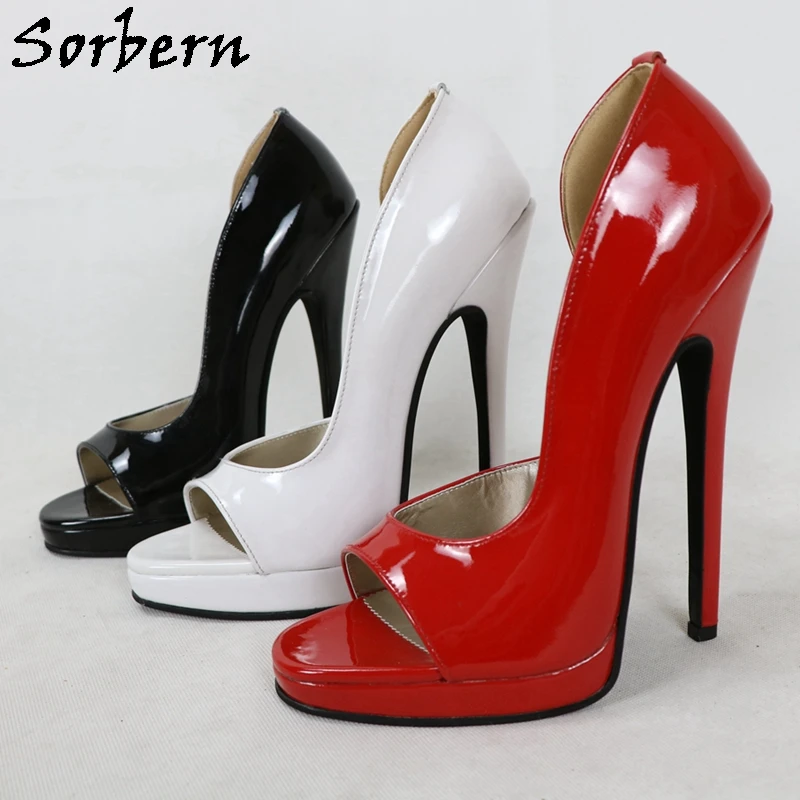 Sorbern Black Shiny Genuine Leather Pump High Heels 18Cm Open Toe Summer Style Shoes D'Orsay Lady Party Shoes Custom Colors