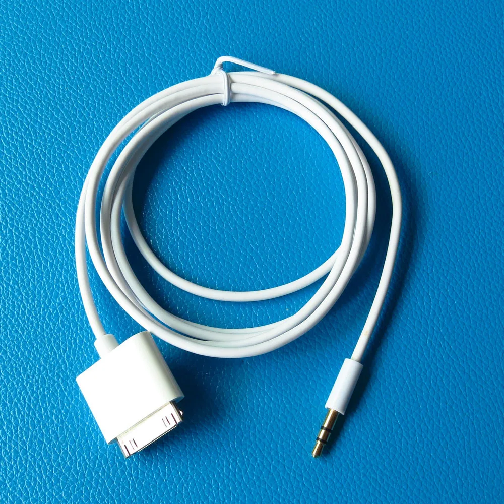 Kabel audio AUX 1,5 m z wtykiem 30-pinowym (męski) do gniazda 3,5 mm (męskie) do samochodowego systemu stereo, kompatybilny z urządzeniami iOS. — zdjęcie produktu 2