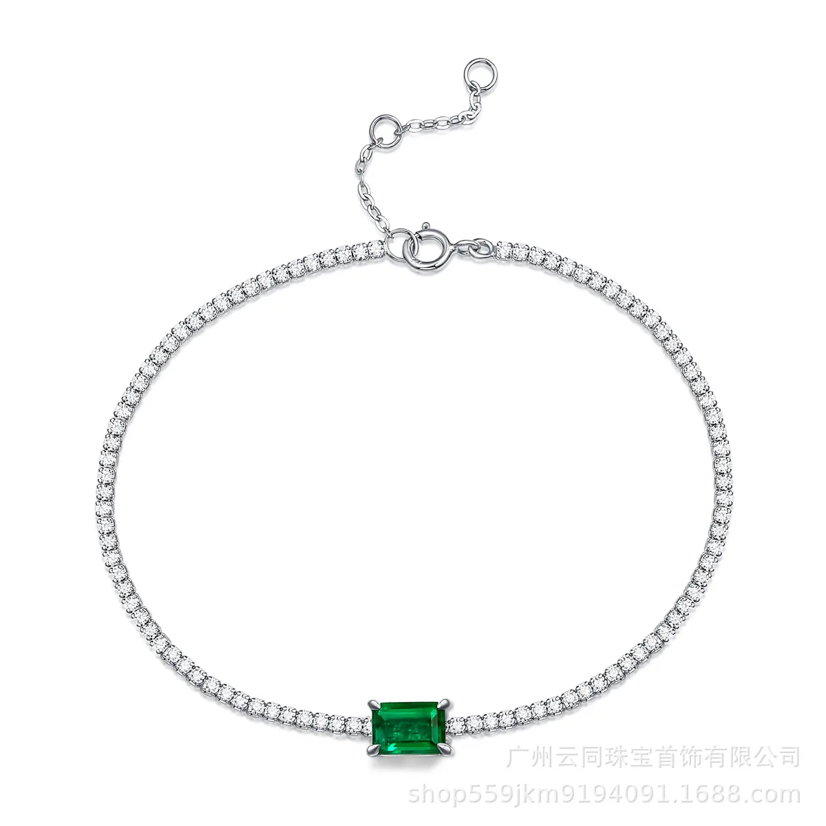 Vintage100% 925 Sterling Silver Chain Tennis Bracelets Emerald Simulated Moissanite Diamond White Gold Color Bracelet