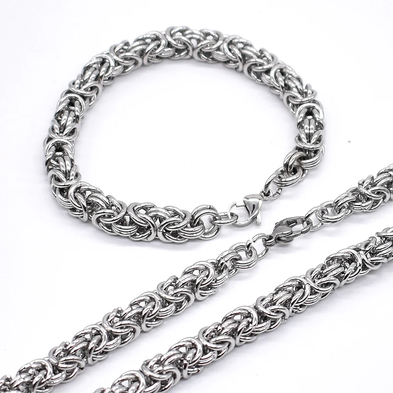 AMUMIU 9mm Chain Huge & Heavy Long Rope Link Necklace Bracelet Jewelry Set Men Women Hot Sale Wholesale HTZ173