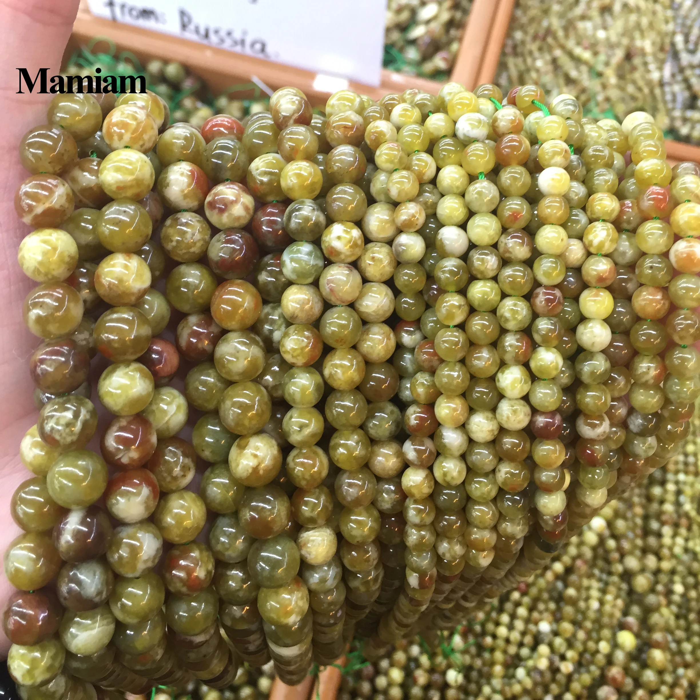 Mamiam Natural A+ Green Serpentine 6mm 8mm 10mm Smooth Loose Round Beads Diy Bracelet Necklace Jewelry Making Gemstone Design