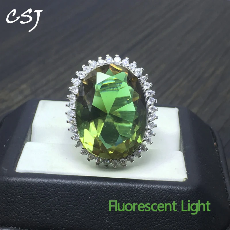 CSJ Big Stone Luxury Created Diaspore Zultanite Rings 925 Sterling Silver 15*20mm 16.5ct Fine Jewelry Women Lady Engagment Party