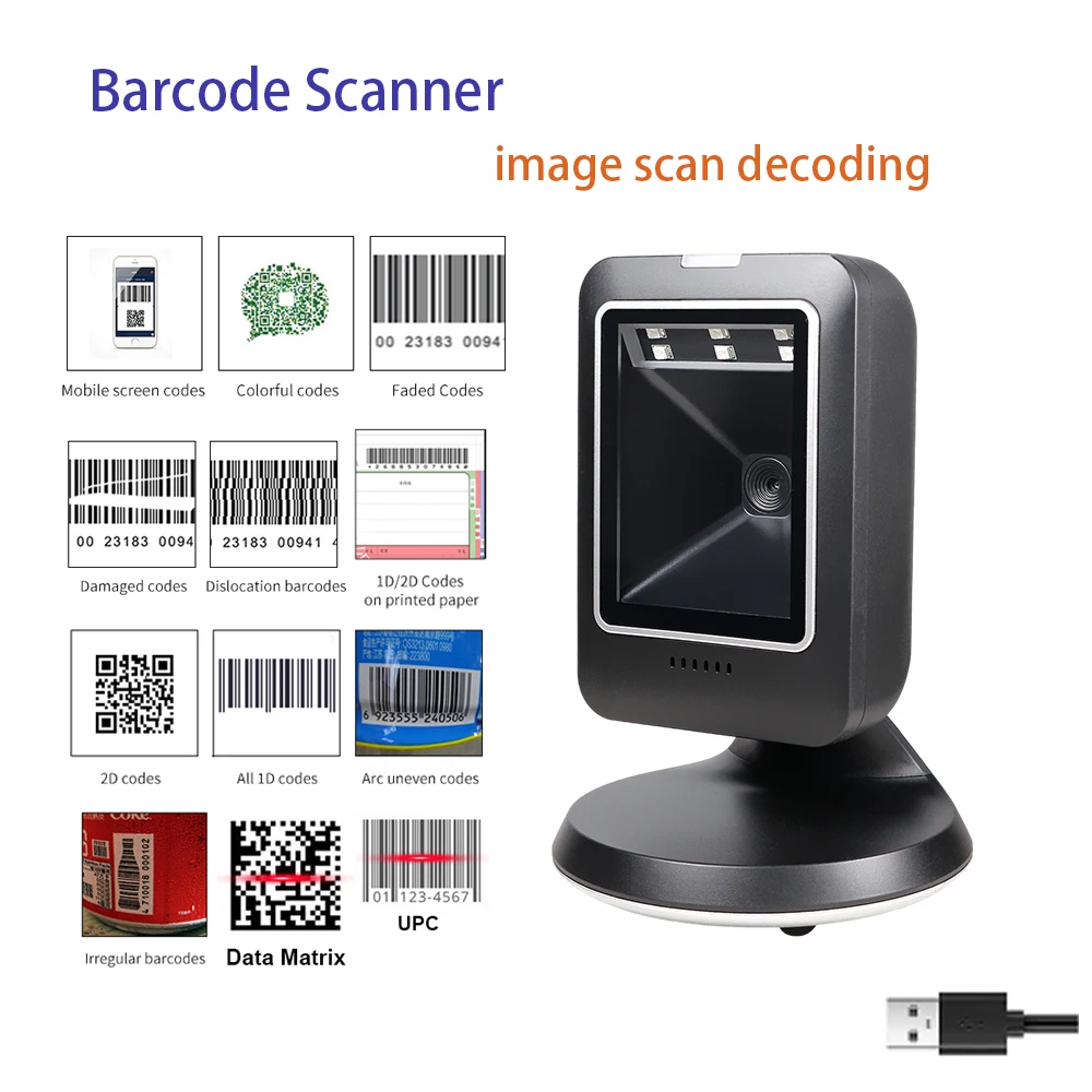 Barcode Scanner 2D Omnidirectional Desktop automatic 1D 2D QR code data matrix reader usb scanner for supermarket store payment