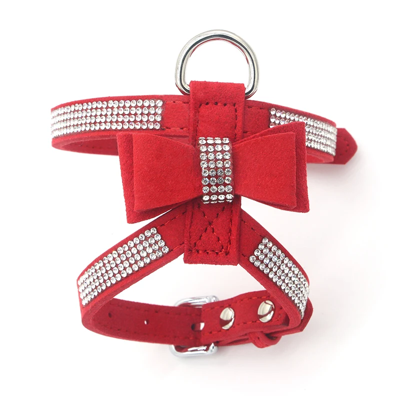 Dog Harness Leash Suit Vest Shining Diamonds Adjustable Soft Suede Fabric Bow Rhinestone Pet Collar Harnesses For Dogs Products