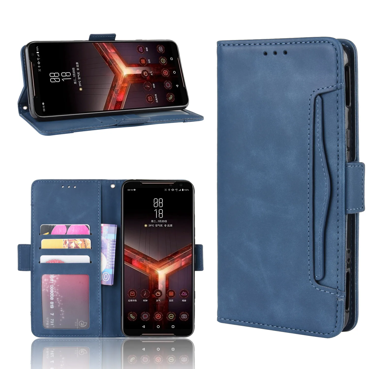 For Asus ROG Phone II 2 ZS660KL Case Premium Leather Wallet Leather Flip Multi-card slot Cover For Asus ROG2 ZS660KL I001DA Case