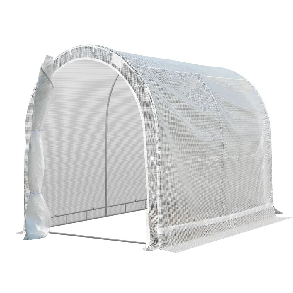 Outsunny garden greenhouse 240x180x195 cm tunnel shed with 2 green steel roller doors