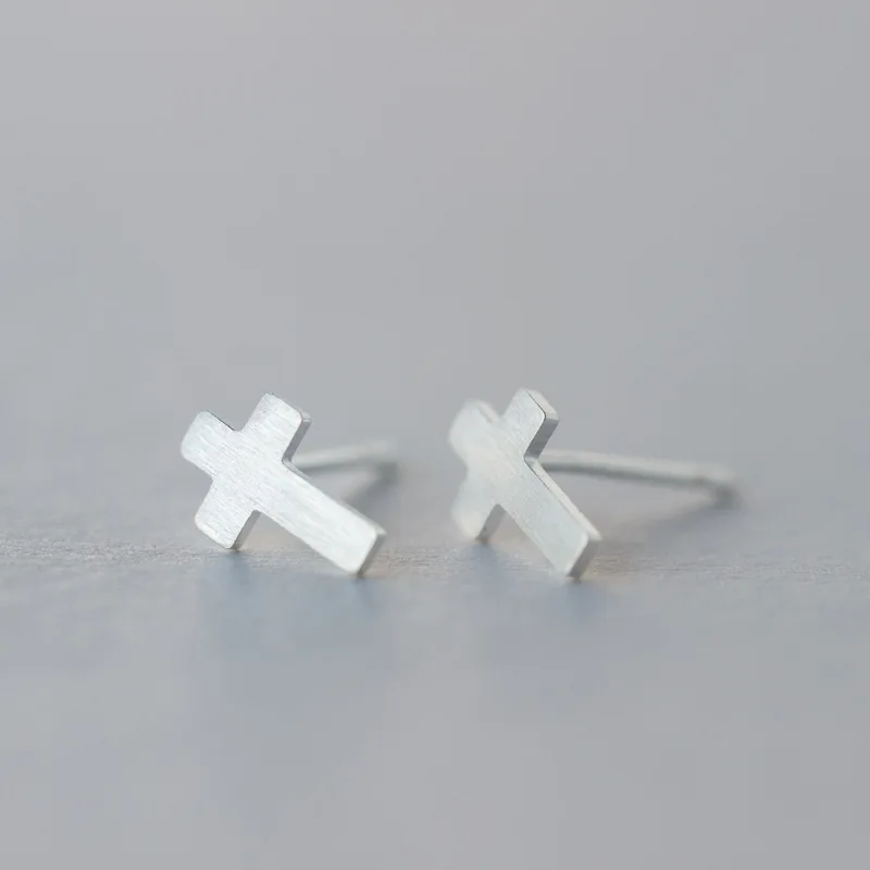 100% 925 Sterling Silver Cross Stud Earrings for Women Christmas Gift Jewelry pendientes boucle d oreille