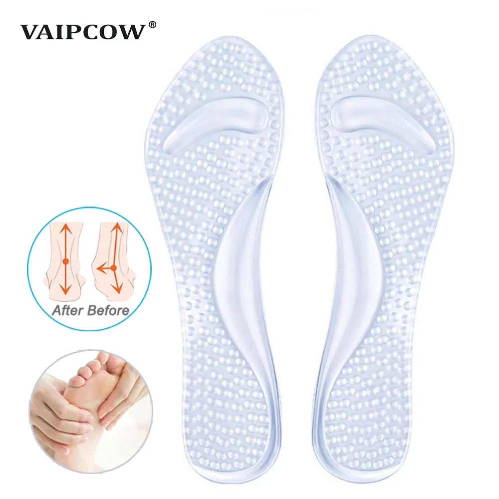 

VAIPCOW Silicone Gel Orthopedic Insoles Women High Heel Shoes Flat Foot Arch Support Pads Shoe Insert Transparent Massage Insole