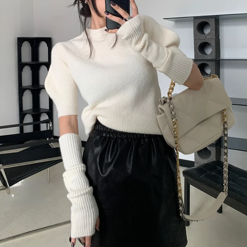 2022 Spring Knitted Sweater Women Casual Design Long Sleeve Pure Color Slim O-Neck Pullover Korean Y2k Crop Tops Office Lady