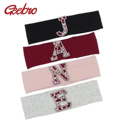 Geebro Children Fashion Ribbed Hairband Kids Girl Knitted Headband Boy Elastic Hair Accessories With Letter Rhinestone Headwear