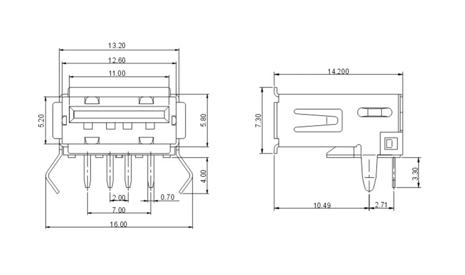 10 teile/los USB 2.0 4Pin EINE Typ Buchse Anschluss G54 2 füße 90 grad Daten Übertragung Lade