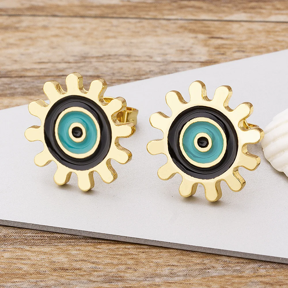 AIBEF Small Gold Stud Earrings Women Girl Evil Eye Sunflower Earrings Gift 3 Colors Choose Charm Fashion Lucky Wedding Jewelry