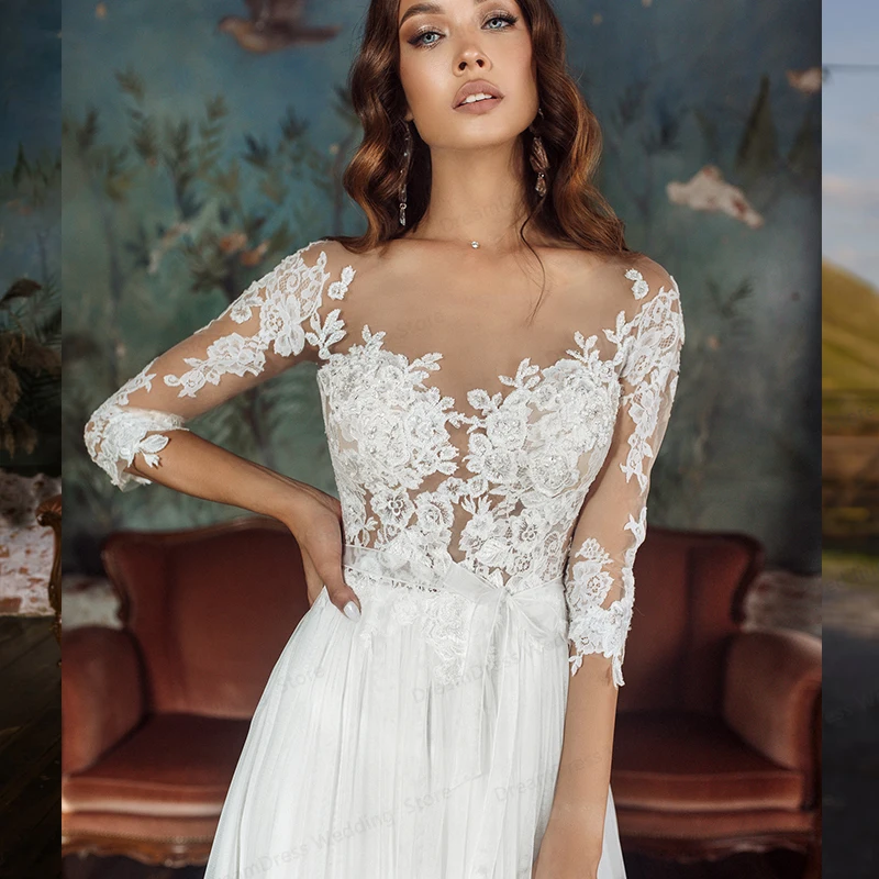 LSYX-Robe de mariée en mousseline de soie blanche, longueur au sol, manches longues, adaptée aux patients, sur mesure, boutonnée dans le dos, robe éducative