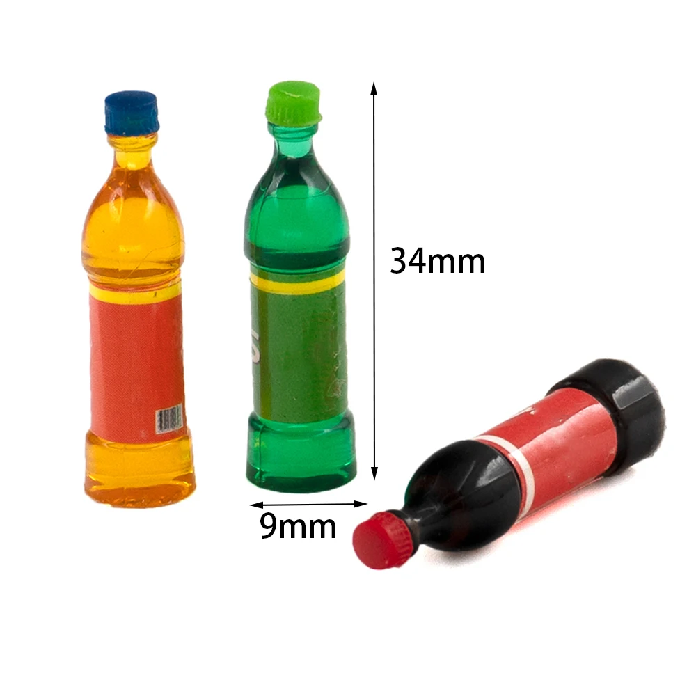 3Pcs 1/12 Dollhouse Miniature Accessories Mini Resin Drinks Bottle Simulation Soda Drink Model Toys for Doll House Decoration