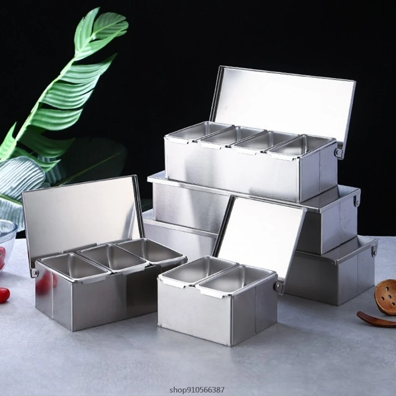 Seasoning Containers Set Stainless Steel Seasoning Box Jar Rack Condiment Cruet Bottle Square with Cover Wholesales