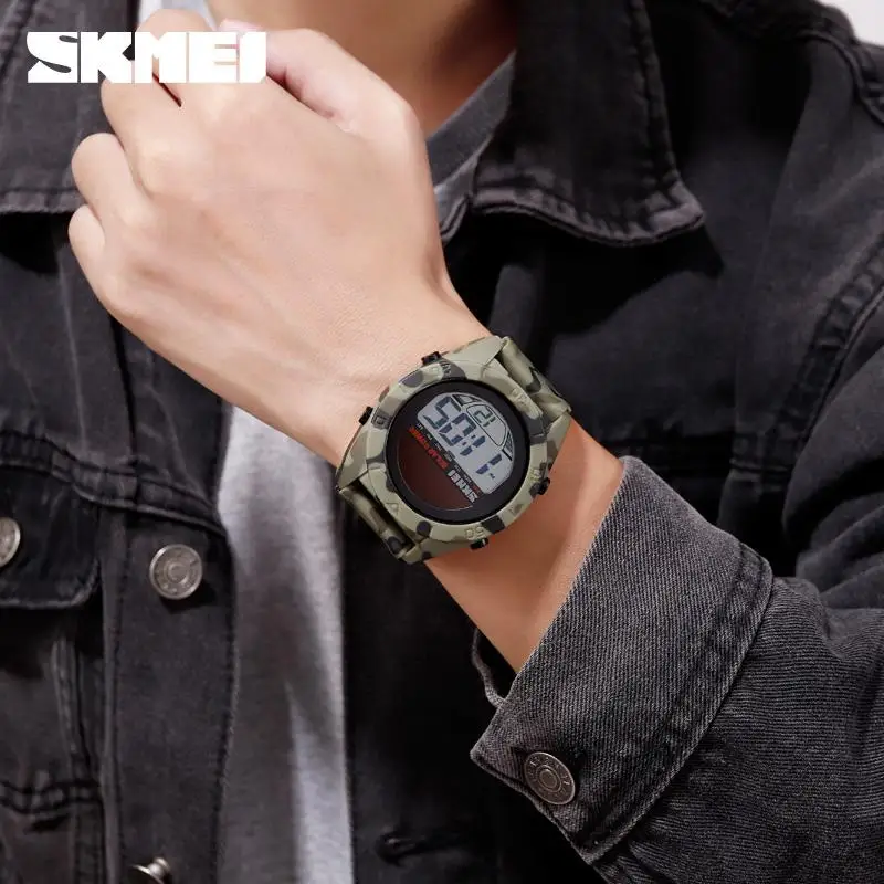 SKMEI Fashion Solar Power Watches For Boy\'s Outdoor Sport Camouflage Chronograph Alarm Waterproof 5 Bar Watches Men 1592