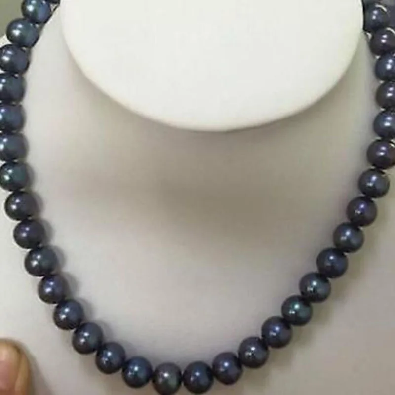 

stunning round 11-12mm freshwater black green pearl necklace 18inch 925silver