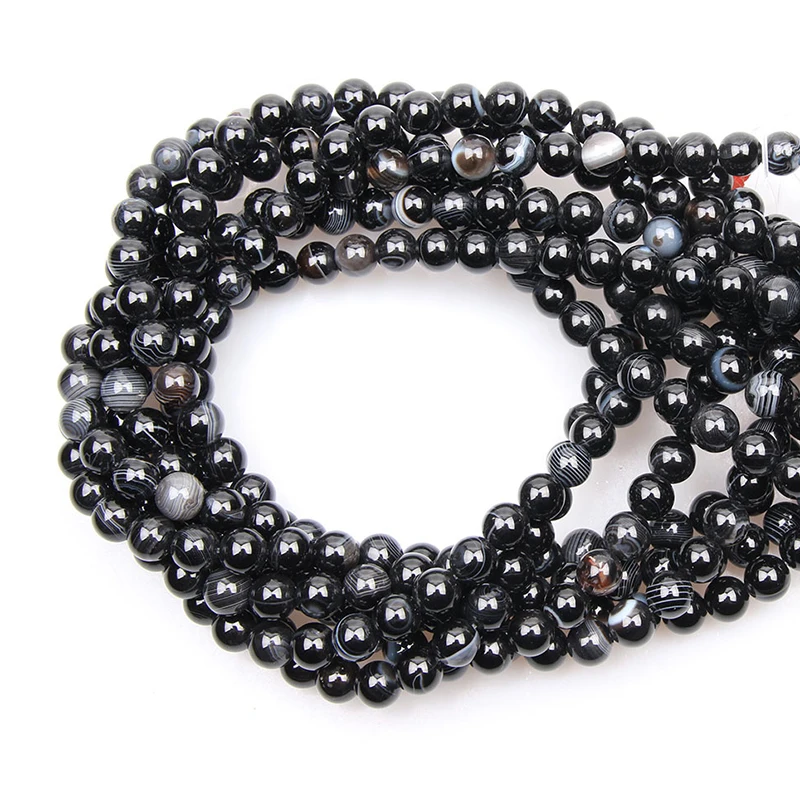 Smooth Black Striped Agates Onyx Beads For Jewelry Making 15.5inch Natural stone beads Pick Size 4 6 8 10 12mm Beads