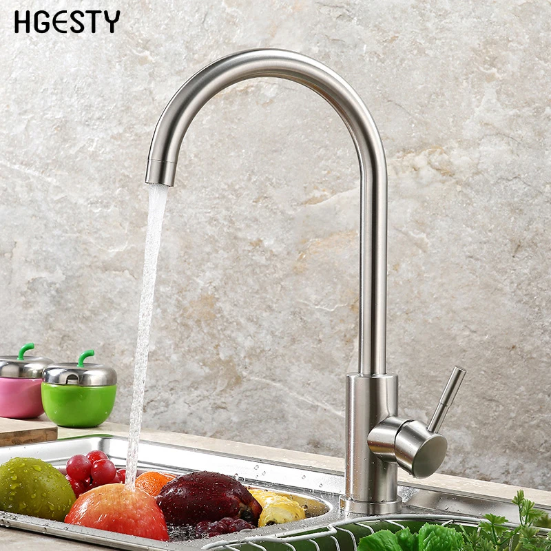 Classic Kitchen Faucet Stainless Steel Swivel Sink Faucet Single Handle 360 Degree Rotation Curved Hot and Cold Water Mixer Tap