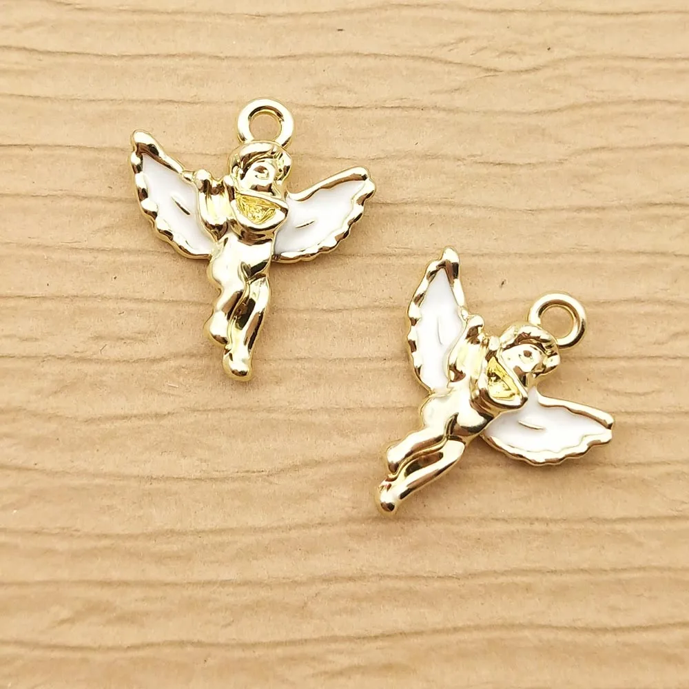 10pcs Wing Angel Charm for Jewelry Making Enamel Earring Pendants Keychain Accessories Diy Craft Supplies Alloy Metal