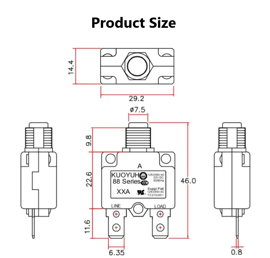 3 set Kuoyuh 88 series 11A dado in plastica ripristinabile interruttore termico di protezione del motore