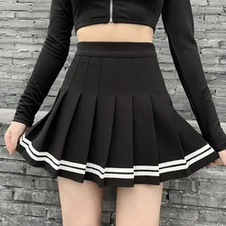 Falda de retazos de estilo coreano Vintage para mujer, faldas plisadas negras Harajuku JK, ropa de calle gótica, de cintura alta minifalda, falda Punk