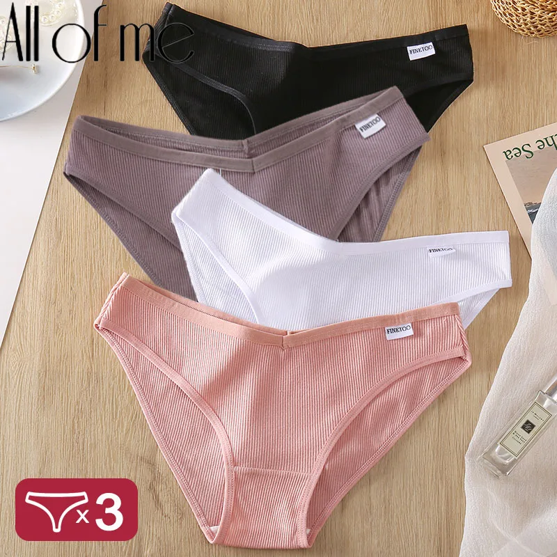 3PCS/Set Women\'s Panties Cotton Underwear Briefs Female Underpants Lingerie Sexy Low Waist Pantys for Woman 6 Solid Color M-4XL