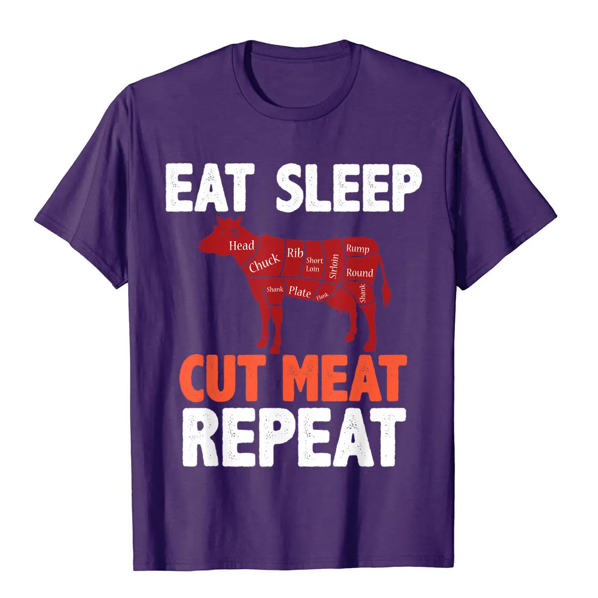 EAT SLEEP CUT MEAT REPEAT BUTCHER COW BEEF Diagram Gift T-Shirt Printed On Tops & Tees Cotton Men T Shirts Printed On Wholesale