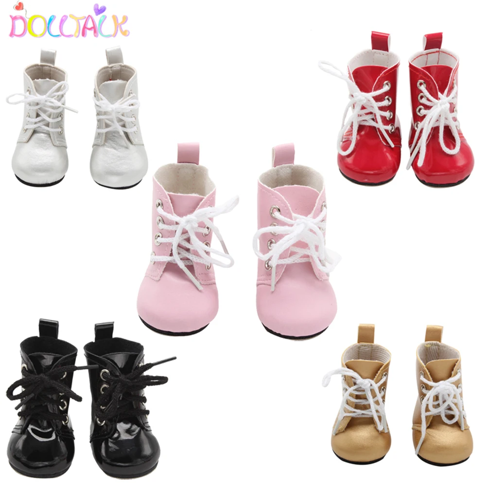 Cute PU Leather Doll Boots For 43cm Baby Newborn Dolls Short High Heel Booties Shoes For Multi-color Booties 18inch America Doll