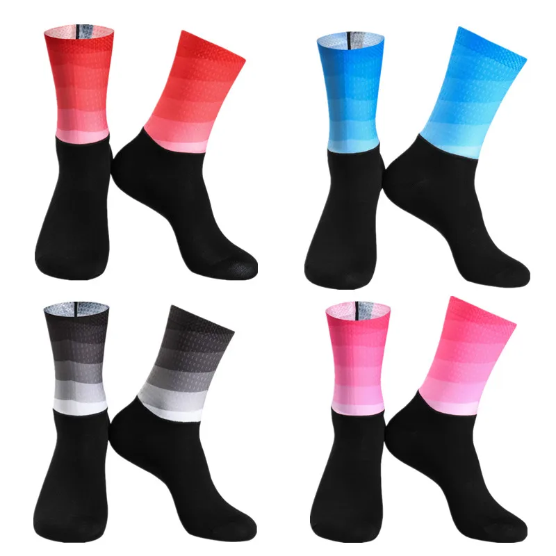 New Summer Aero Cycling Socks Silicone Seamless Stitching Gradient Road Bike Socks Running Socks