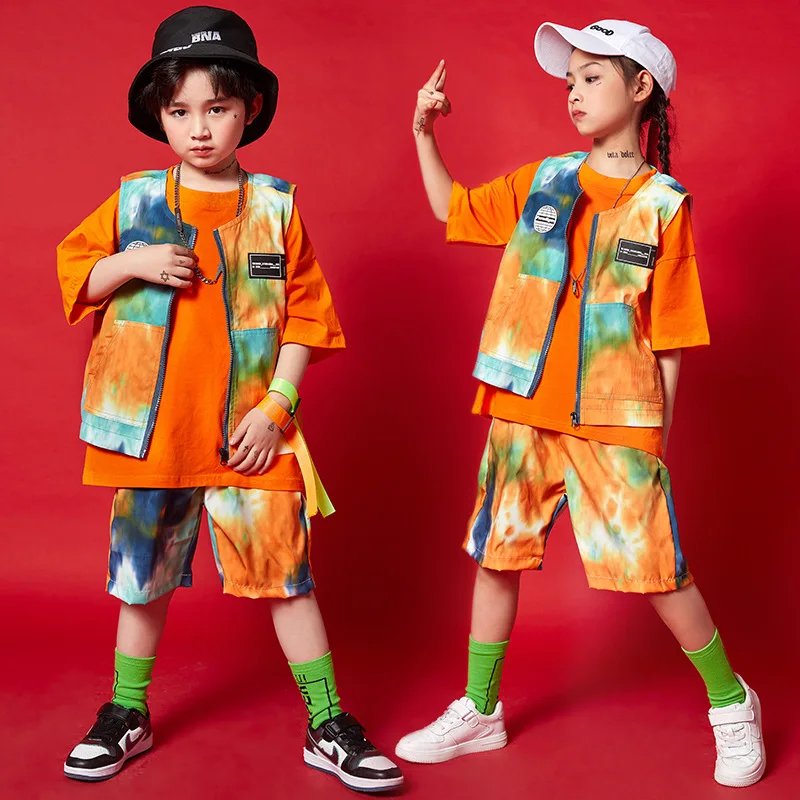 Vêtements Kpop Hip Hop pour enfants, t-shirt surdimensionné imprimé, veste sans manches, short Streetwear pour filles et garçons, vêtements de danse Jazz