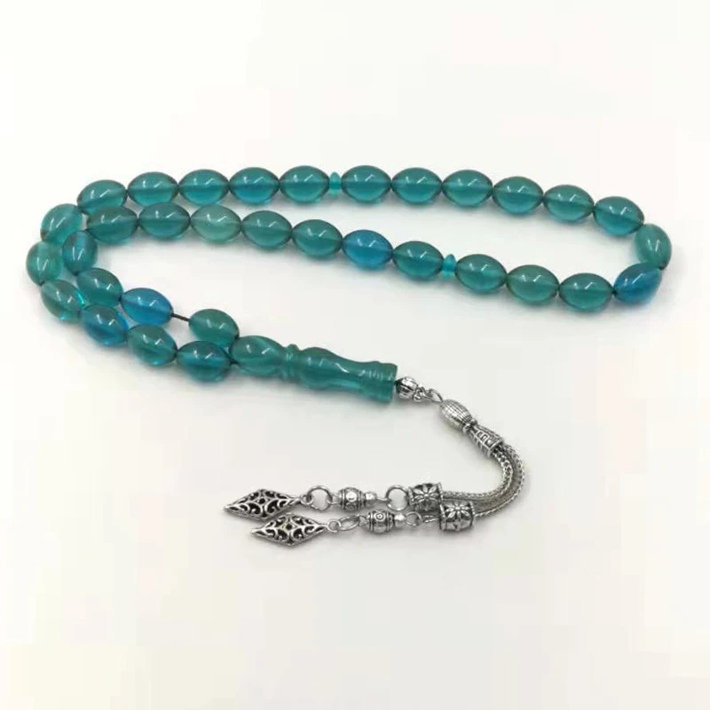 Blue Resin Tasbih 33 Beads Muslim rosary Metal tassel Islam Fashion bracelet Arabic Misbaha