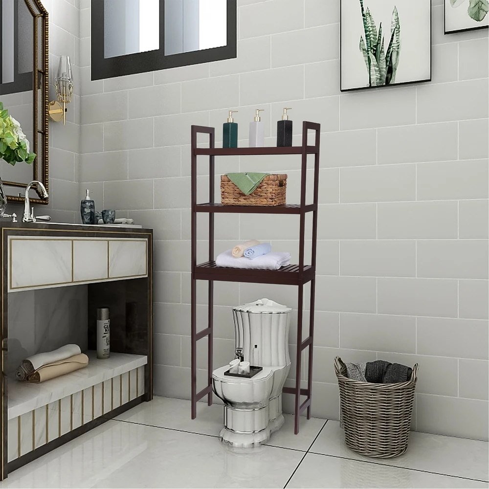 Two Colors 100% Bamboo Bathroom Rack 3-Layer Multifunctional Adjustable Shelf 63 * 26 * 163