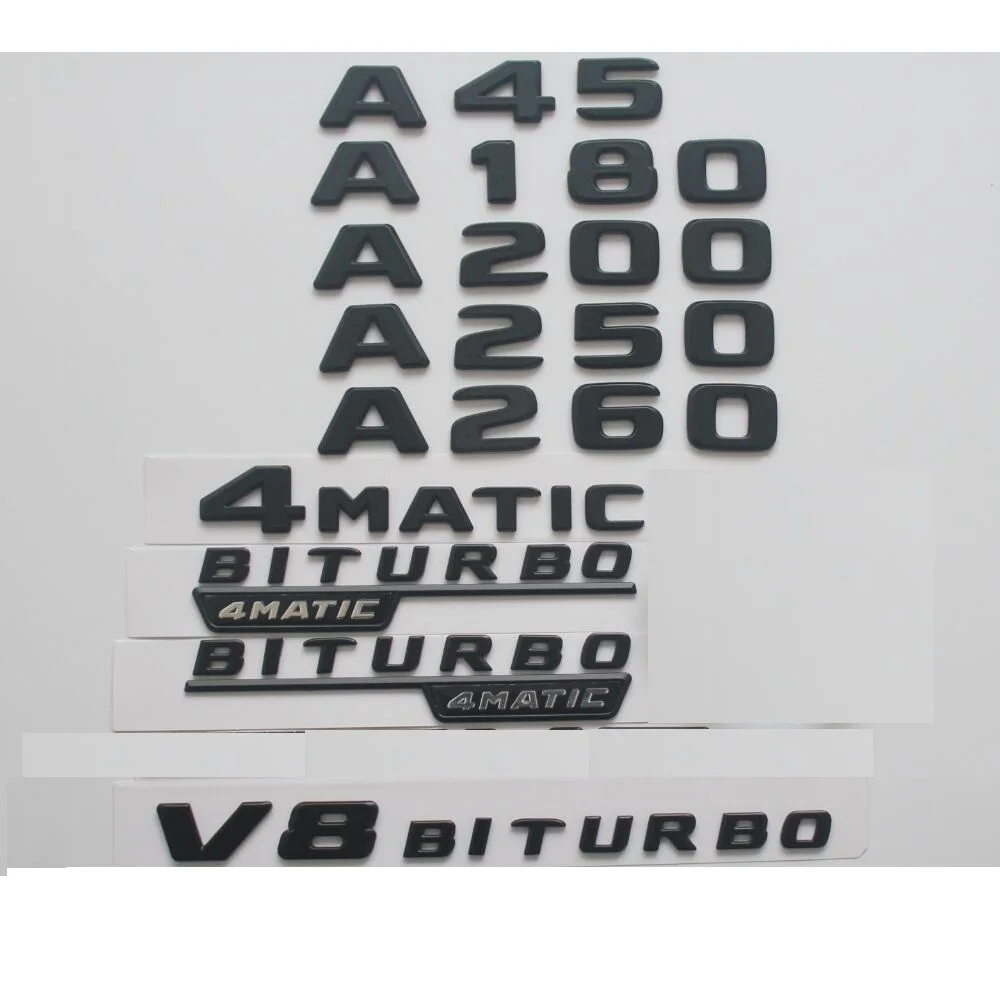 

For Mercedes Benz Black W176 W177 A35 A45 AMG Symbols A160 A180 A200 A220 A240 A250 A260 A290 TURBO 4MATIC Emblems Badges