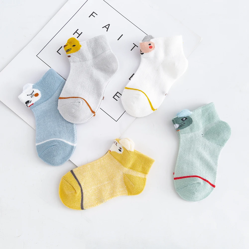 Calcetines de algodón con dibujos de animales para bebés y niñas, medias de malla con diseño 3D, para verano, de 0 a 2 años, 5 par/lote