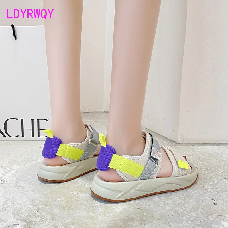 LDYRWQY  2021 summer black thick-soled Korean version of the new wild fashion temperament casual sandals  Buckle Strap
