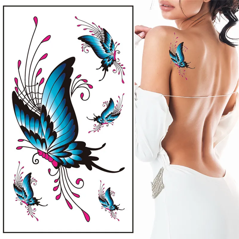 Adesivo de Tatuagem Temporária 3D para Mulheres, Decalques de Arte Corporal Impermeável, Tatuagem Falsa, Tatuagem Borboleta, T1586, 1Pc