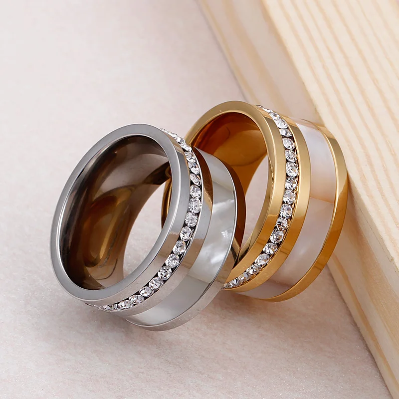 Stainless Steel Finger Rings 2022 Trendy Charm Bague Shell Rhinestone Engagement Wedding Rings For Women Party Jewelry Gifts