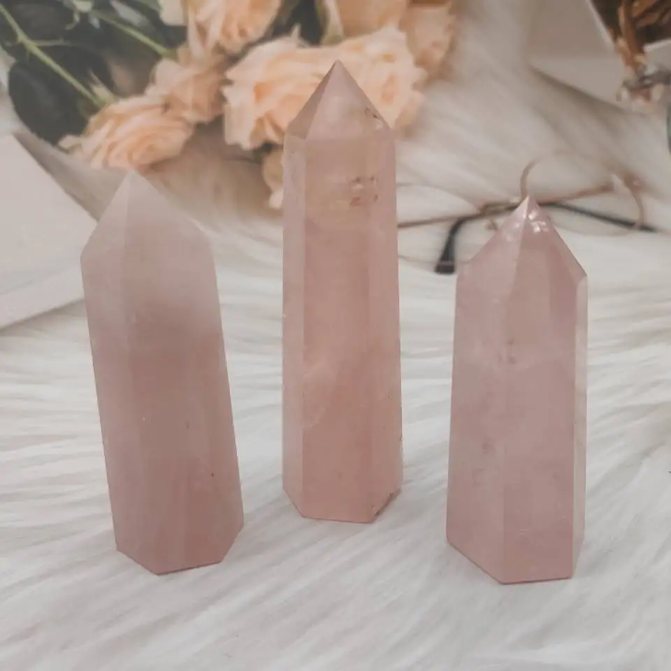 6-10cm Natural pink powder crystal pillar healing powder quartz obelisk natural crystal energy stone cutting grinding