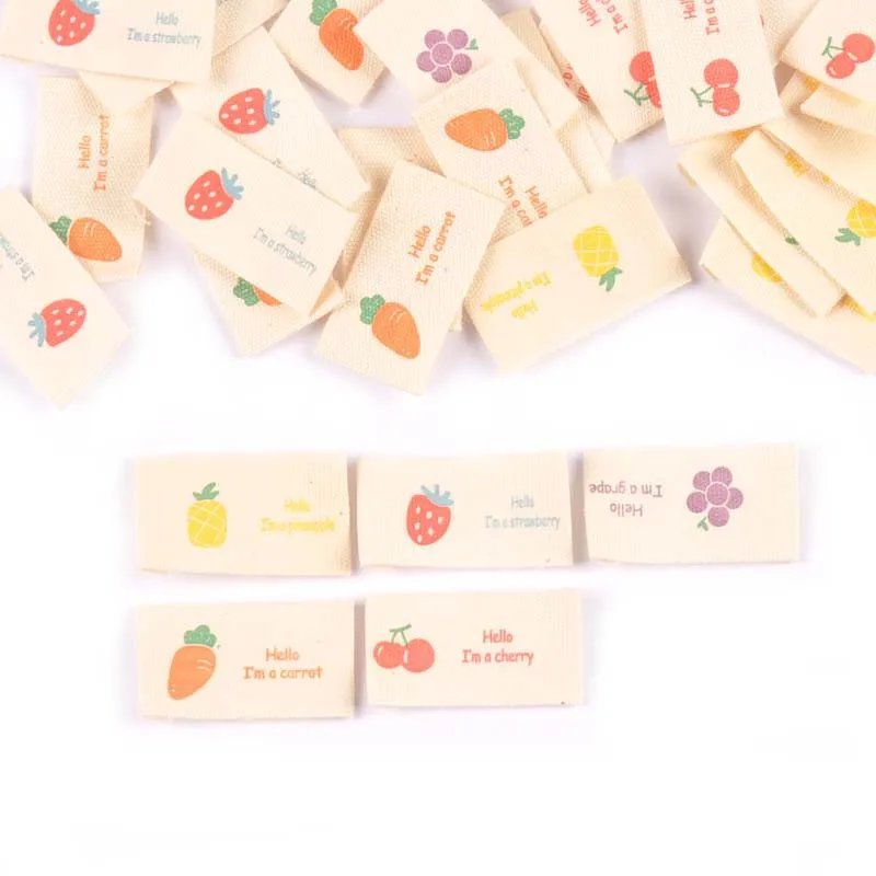 50Pcs Fruits Printed Cherry/Grape/Strawberry Labels Sewing Accessories Washable Care Bags Clothes Handmade Crafts Garment Tags